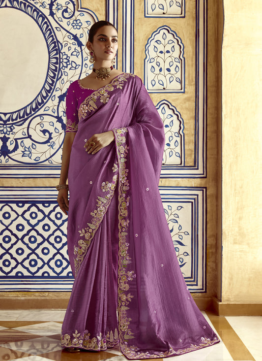 Lavender Tissue Silk Designer Blouse Saree