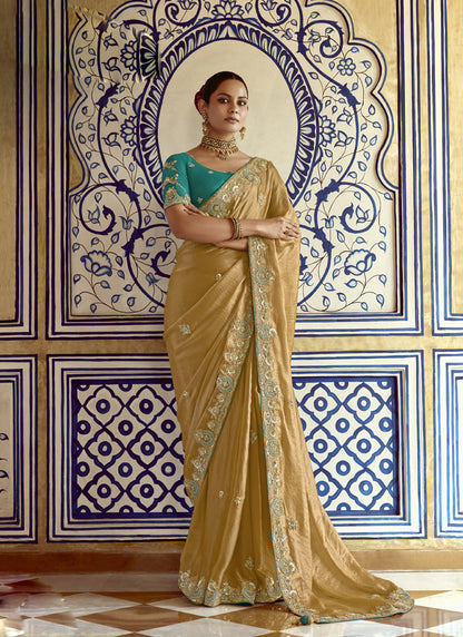 Antique Gold Tissue Silk Designer Blouse Saree