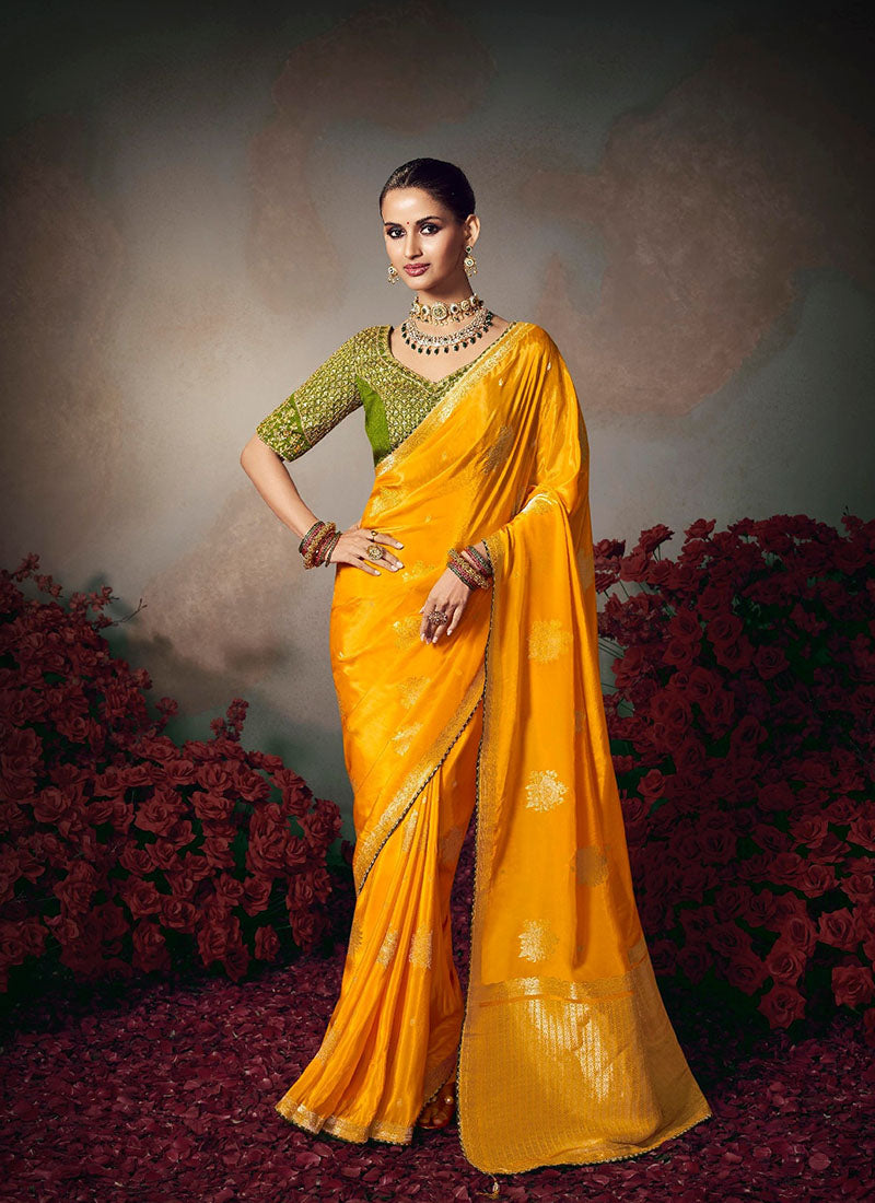 Chiniya Silk With Beautiful Lace Border & Piping Designer Saree