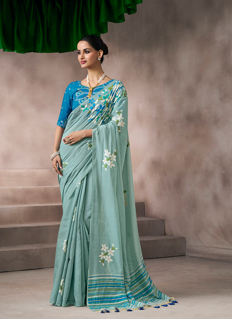 Viscose Cotton Woven Pallu & Tassels Casual Wear Saree