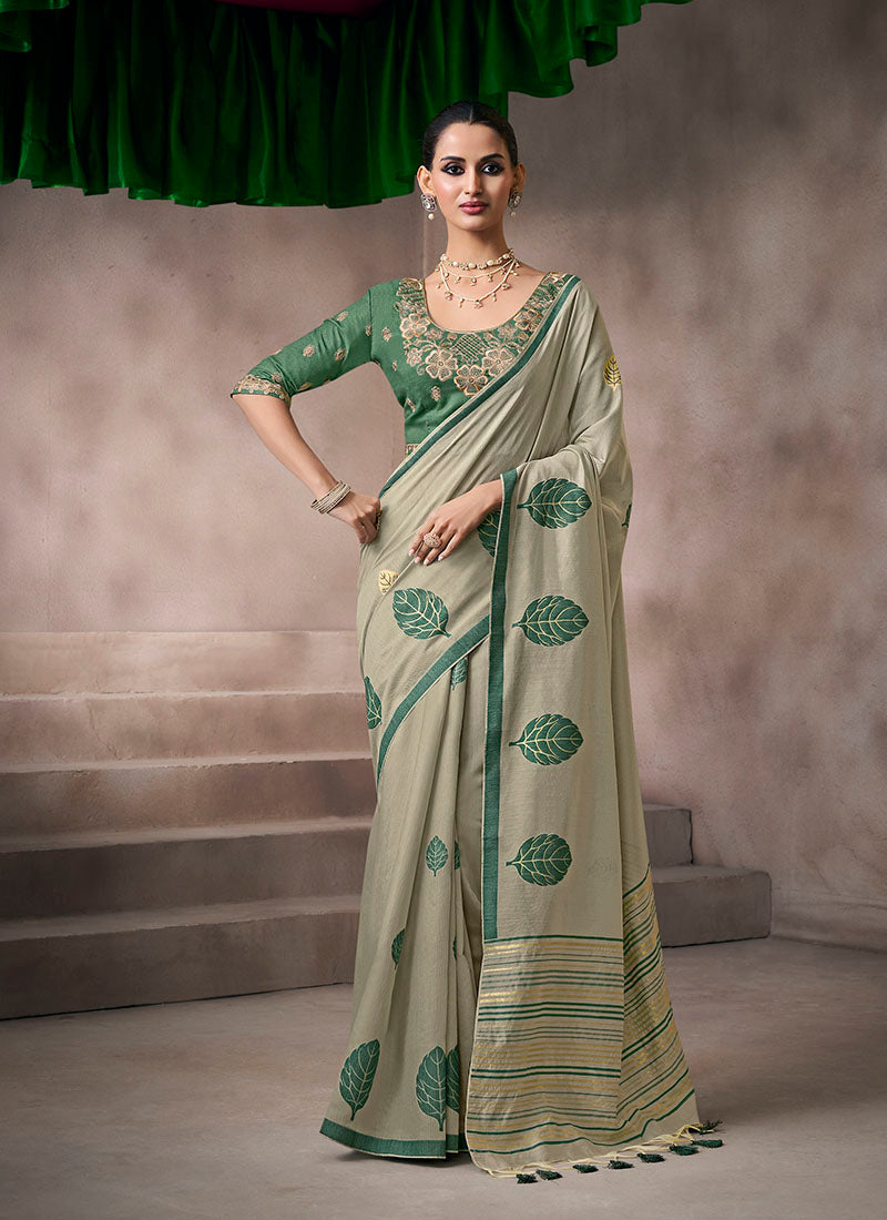 Viscose Cotton Woven Pallu & Tassels Casual Wear Saree