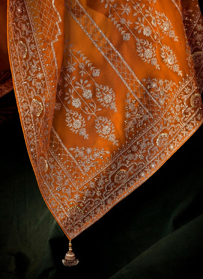 Orange Fancy Hand Work Border With Heavy Designer Blouse  Wedding Wear Saree