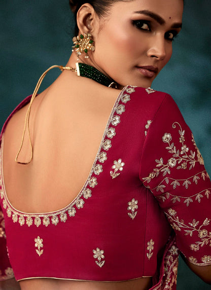 Maroon Fancy Hand Work Border With Heavy Designer Blouse Wedding Wear Saree