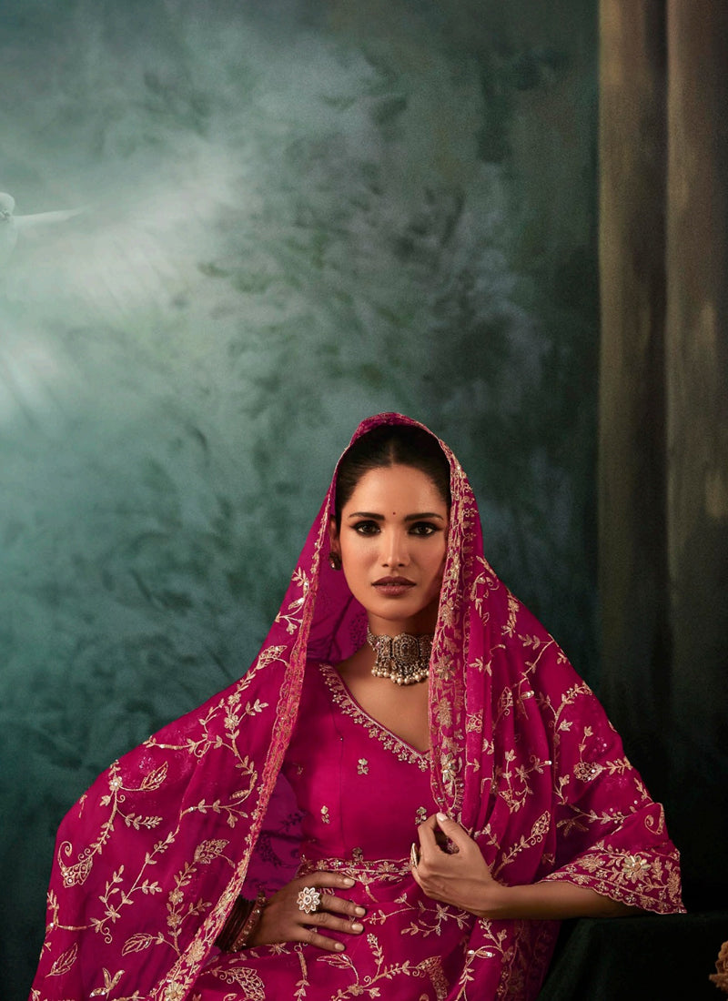 Rani Pink Fancy Hand Work Border With Heavy Designer Blouse  Wedding Wear Saree