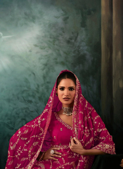 Rani Pink Fancy Hand Work Border With Heavy Designer Blouse  Wedding Wear Saree