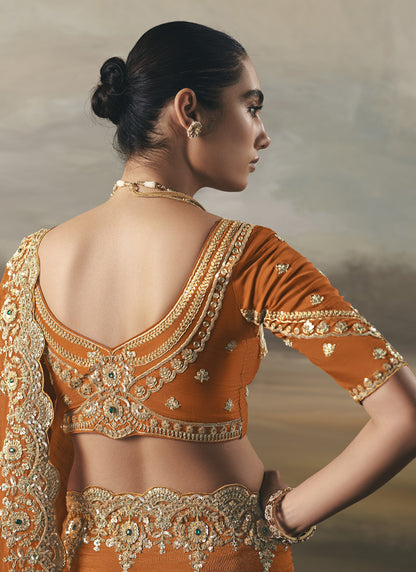 Orange Tissue Heavy Designer Border With Designer Blouse Wedding Wear Saree