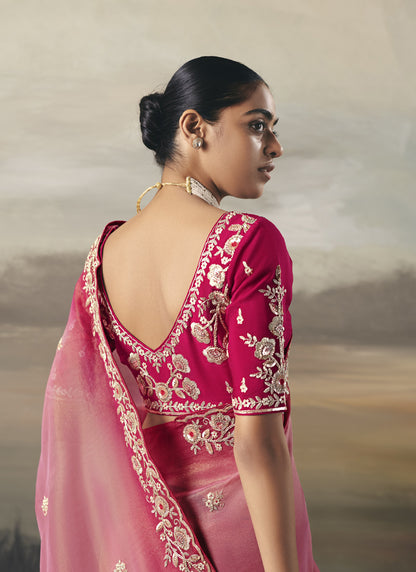 Shaded Rani Pink & Baby Pink Heavy Designer Border With Designer Blouse Wedding Wear Saree