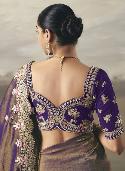 Shaded Purple Heavy Designer Border With Designer Blouse Wedding Wear Saree