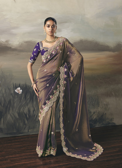 Shaded Purple Heavy Designer Border With Designer Blouse Wedding Wear Saree