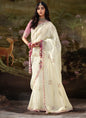 White Glass Tissue Organza Designer Heavy Sequence Work Border Party Wear Saree