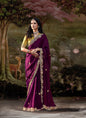 Wine Crush Satin Silk Designer Heavy Sequence Work Border Party Wear Saree