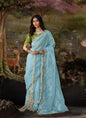 Sky Blue Glass Tissue Organza Designer Heavy Sequence Work Border Party Wear Saree