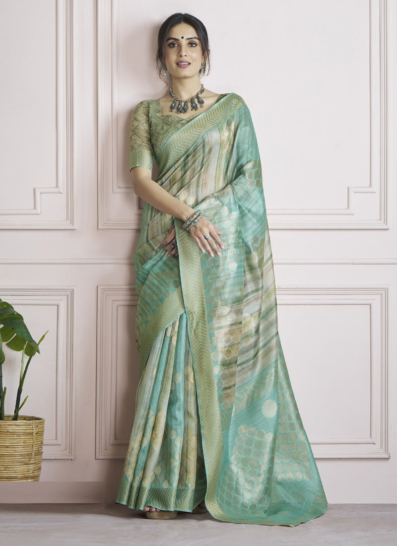 Handloom Khadi Silk With Digital Print With Zari Border Casual Wear Saree