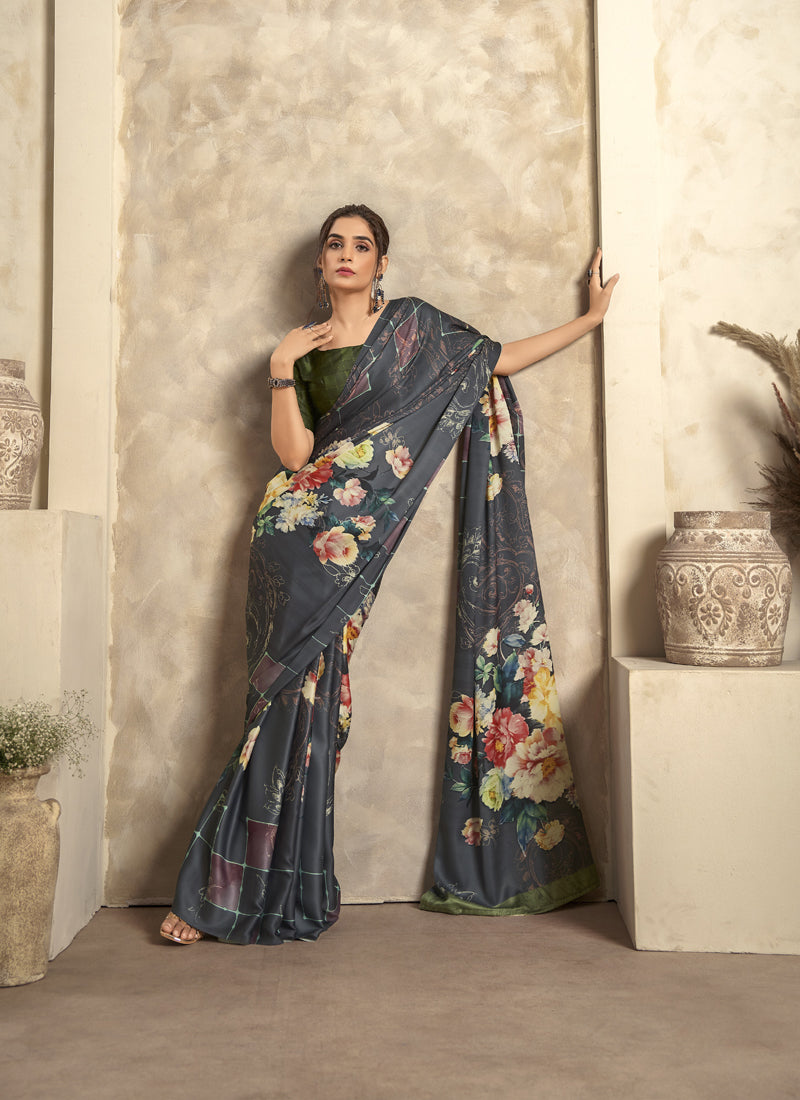 Satin Silk Digital Printed Saree