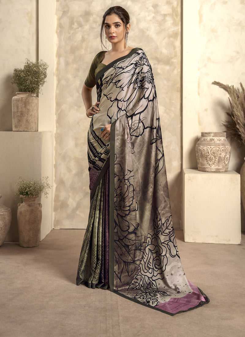 Satin Silk Digital Printed Saree