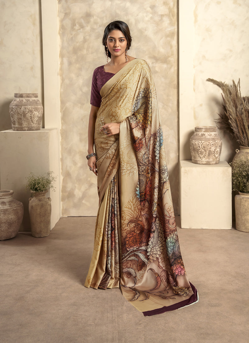 Satin Silk Digital Printed Saree