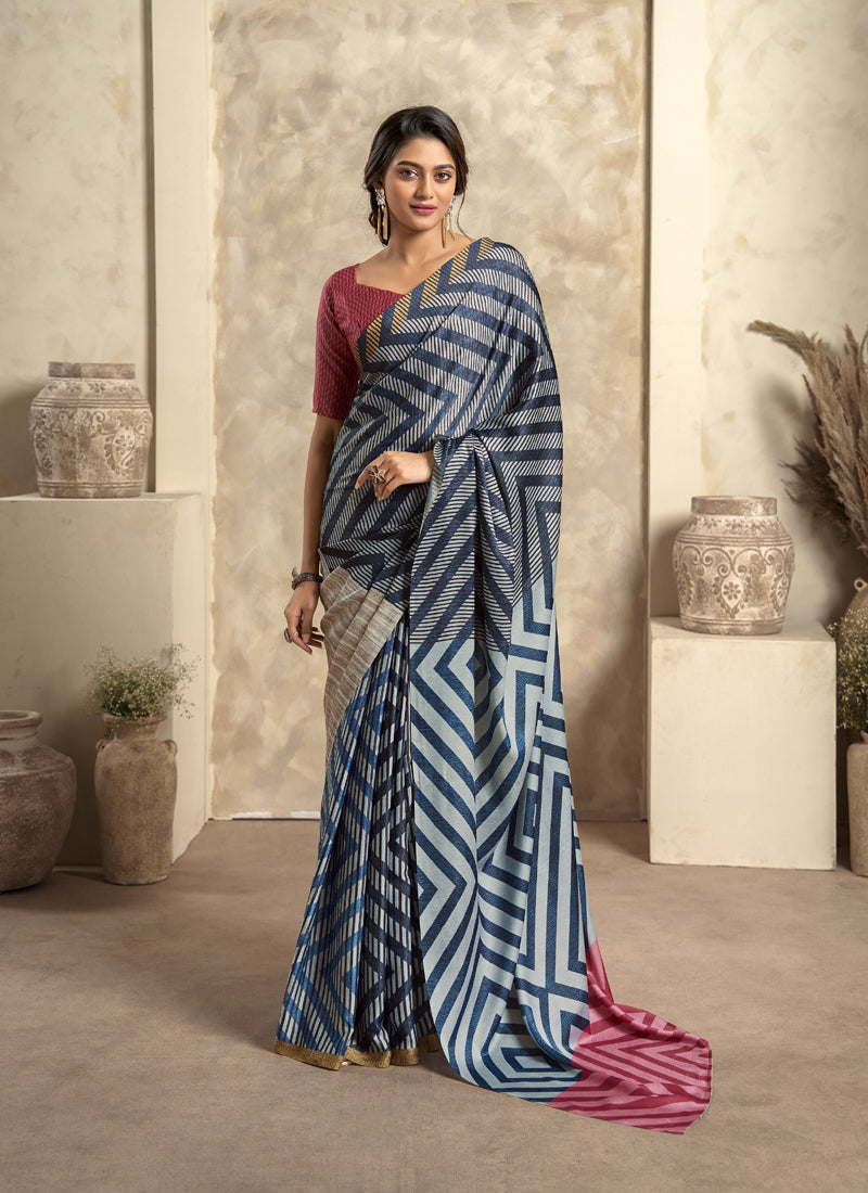 Satin Silk Digital Printed Saree