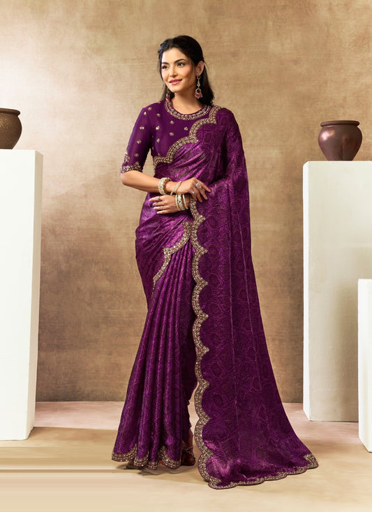 Two Tone Satin Silk Digital Print Embroidery Festival Wear Saree