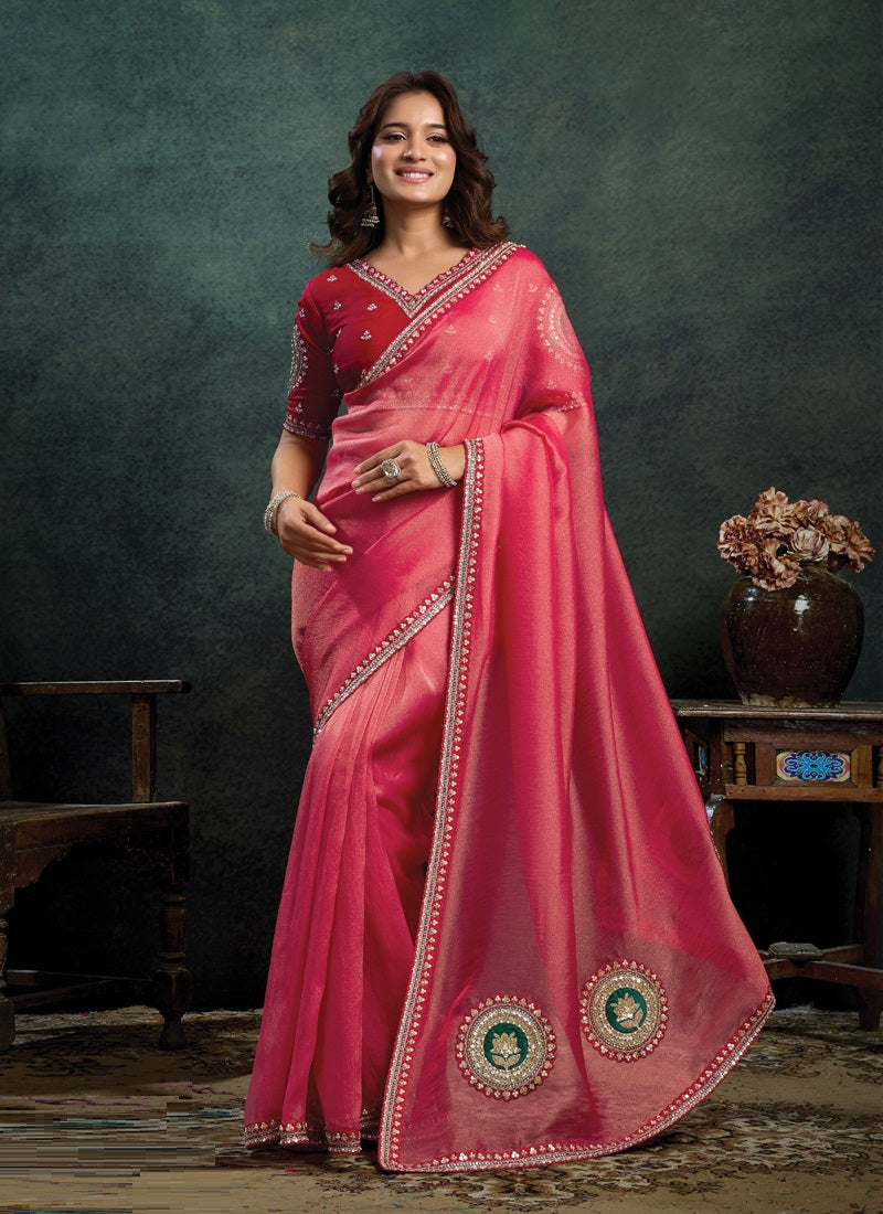 Designer Party Wear Saree with Embroidered Border Party Wear Sarees