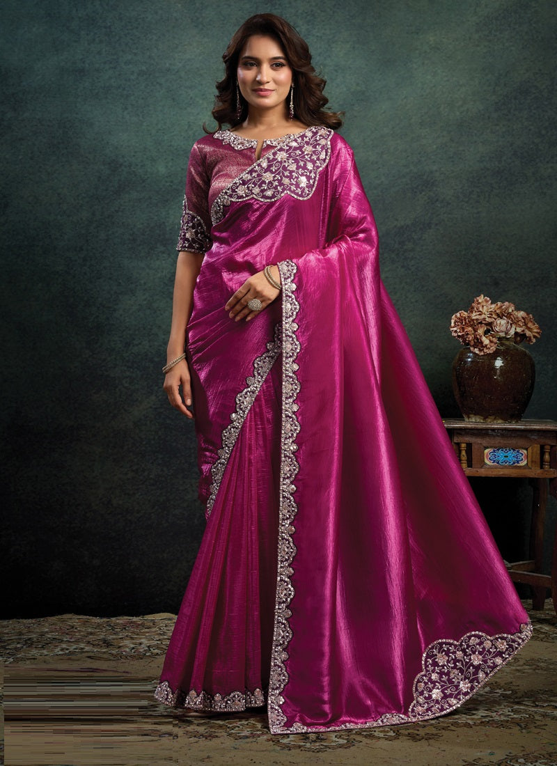 Designer Party Wear Saree with Embroidered Border Party Wear Sarees