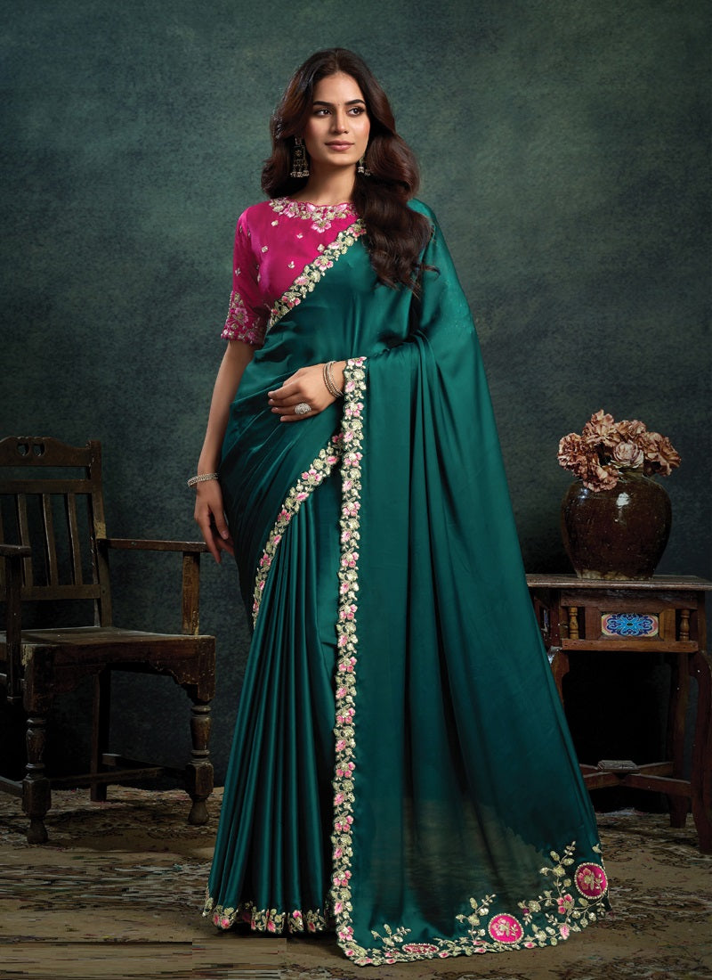 Designer Party Wear Saree with Embroidered Border Party Wear Sarees