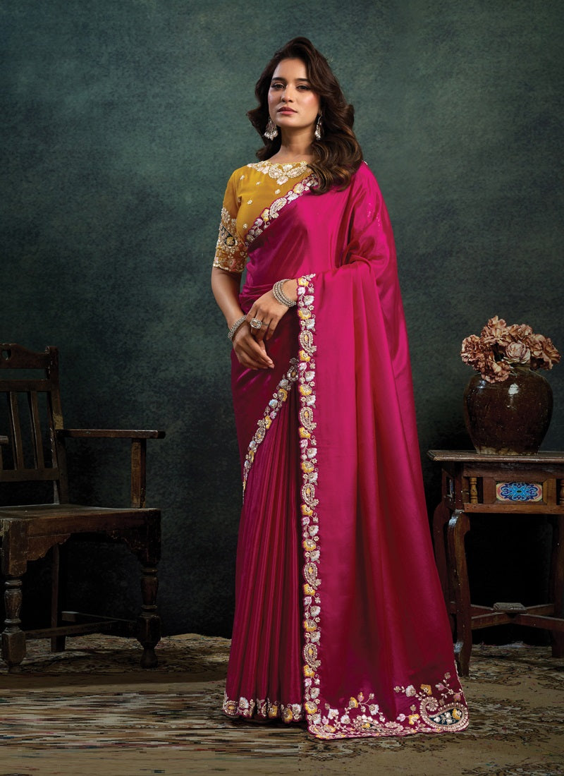 Designer Party Wear Saree with Embroidered Border Party Wear Sarees