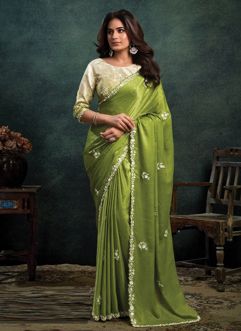 Designer Party Wear Saree with Embroidered Border Party Wear Sarees
