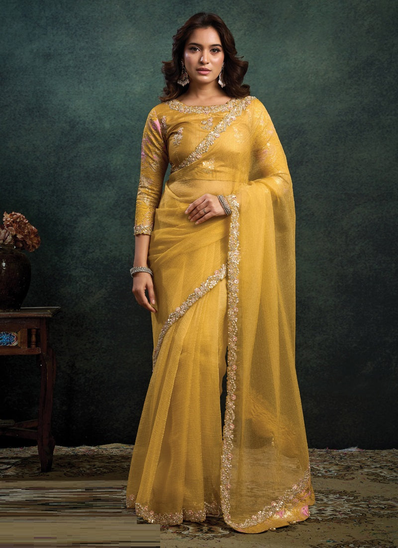 Designer Party Wear Saree with Embroidered Border Party Wear Sarees