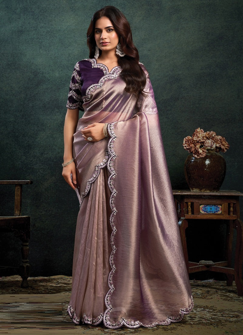Designer Party Wear Saree with Embroidered Border Party Wear Sarees