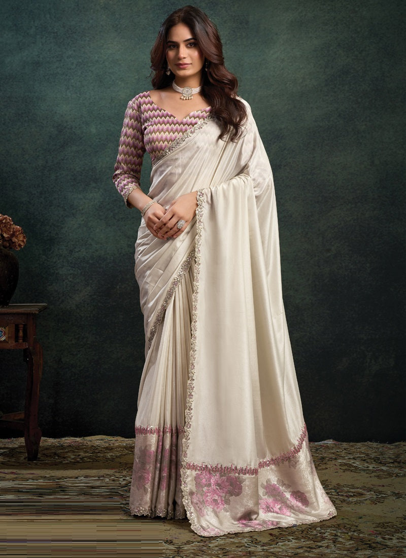 Designer Party Wear Saree with Embroidered Border Party Wear Sarees