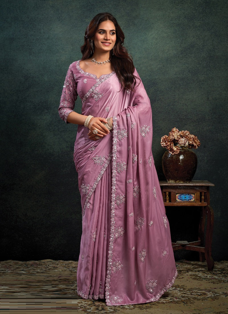 Designer Party Wear Saree with Embroidered Border Party Wear Sarees