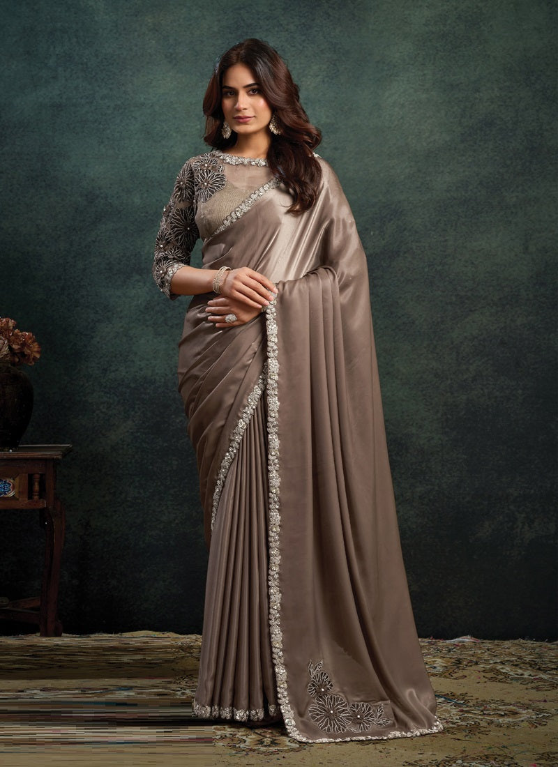 Designer Party Wear Saree with Embroidered Border Party Wear Sarees