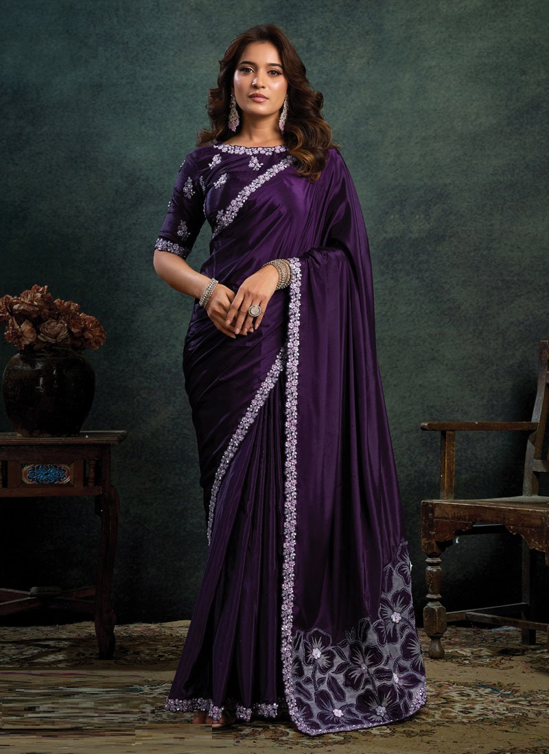 Designer Party Wear Saree with Embroidered Border Party Wear Sarees