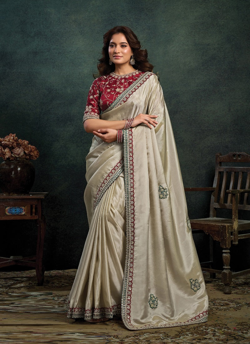 Designer Party Wear Saree with Embroidered Border Party Wear Sarees
