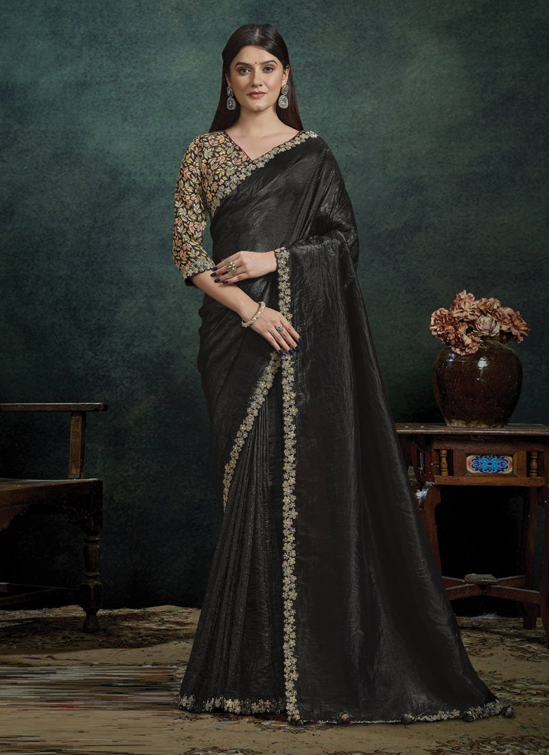 Designer Party Wear Saree with Embroidered Border Party Wear Sarees