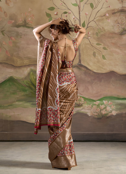 Coffee Silk Blended Printed Casual Wear Saree