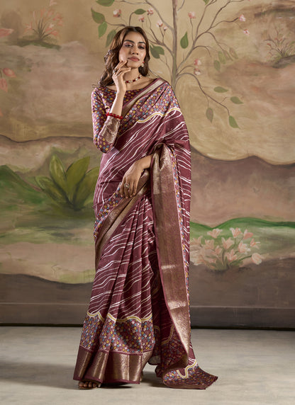 Maroon Silk Blended Printed Casual Wear Saree