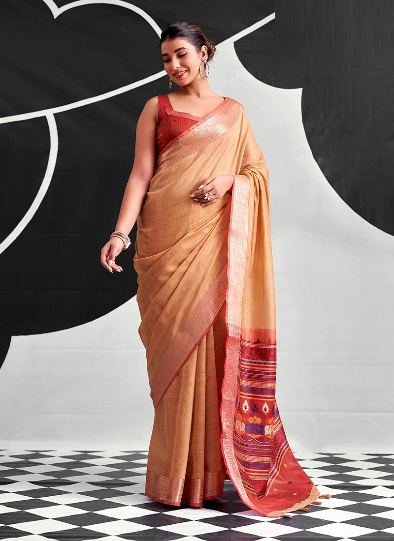 Cotton Multicolor Woven Pallu Casaul Wear Saree