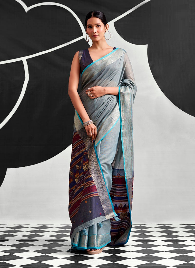 Cotton Multicolor Woven Pallu Casaul Wear Saree