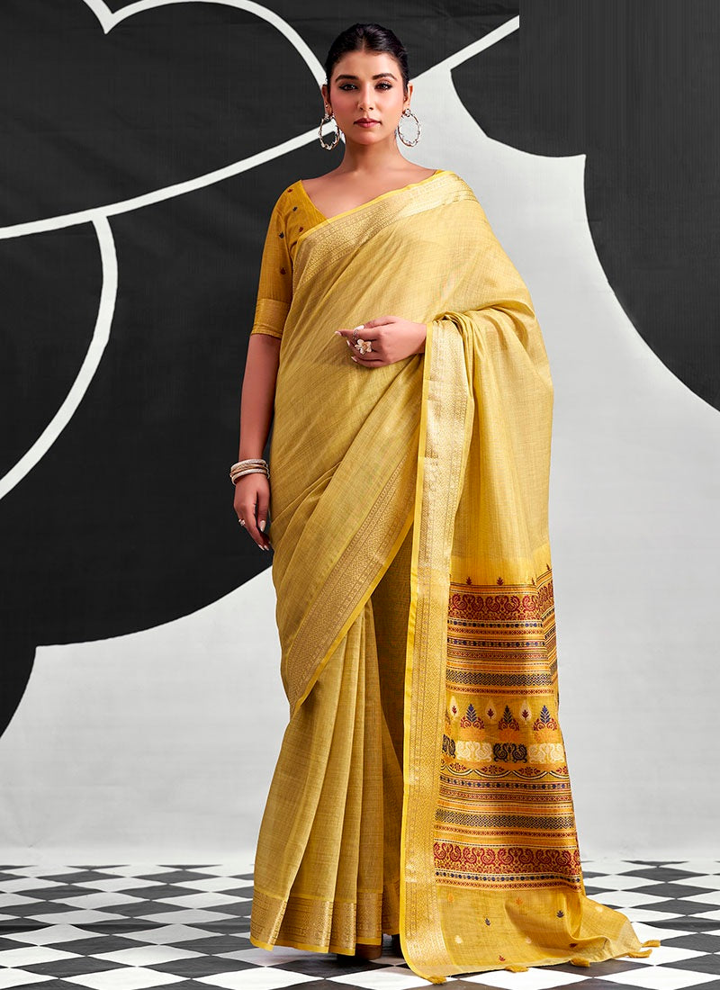 Cotton Multicolor Woven Pallu Casaul Wear Saree