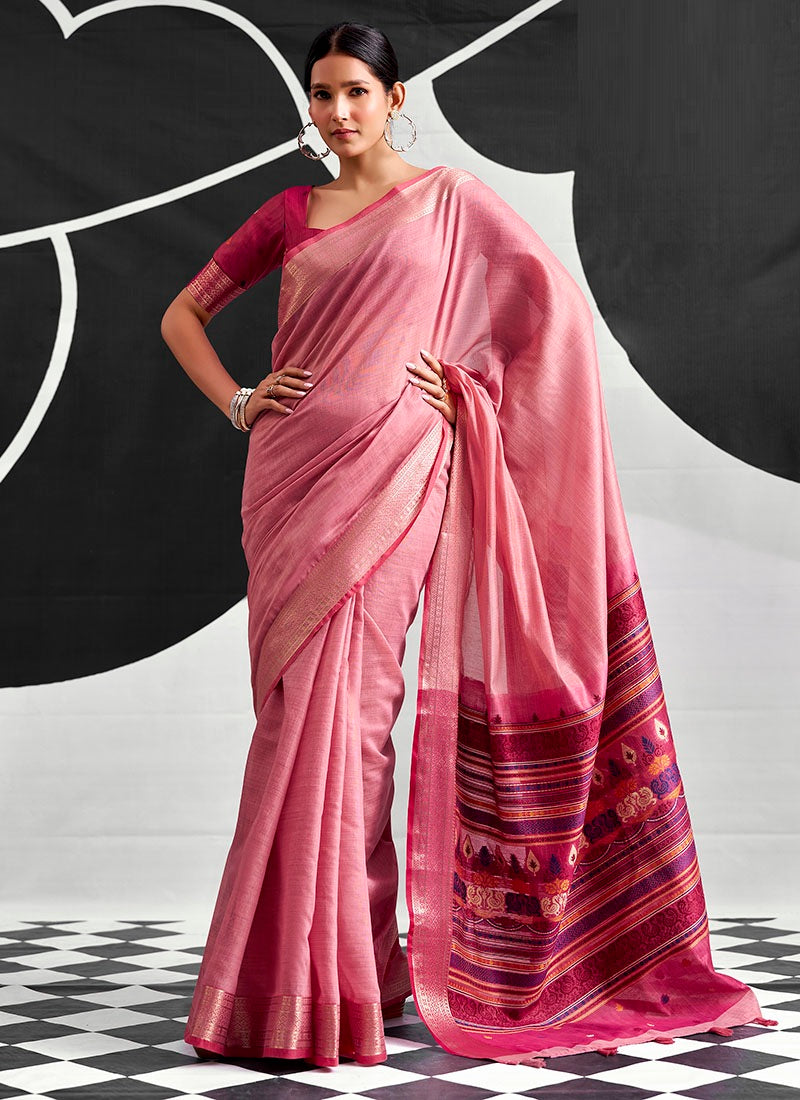 Cotton Multicolor Woven Pallu Casaul Wear Saree
