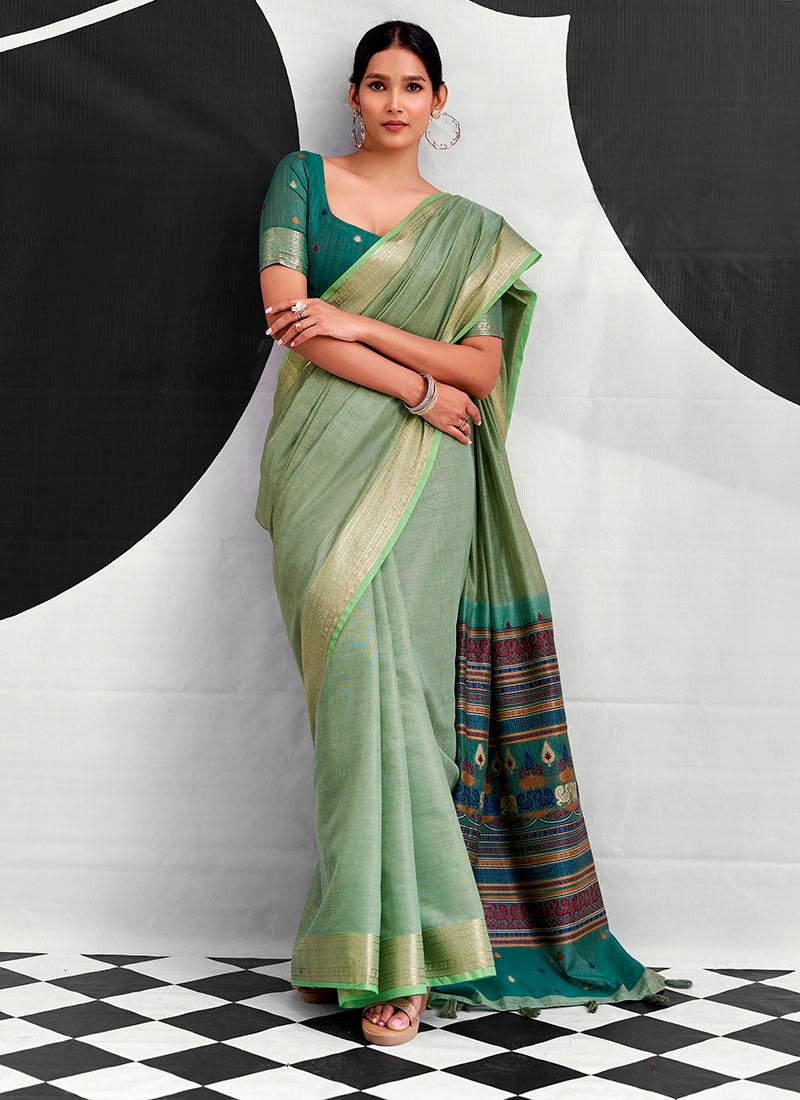 Cotton Multicolor Woven Pallu Casaul Wear Saree