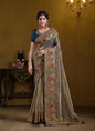 Blue & Golden Georgette With Zari Organza Silk Khatli Work With Sequence Heavy Designer Saree