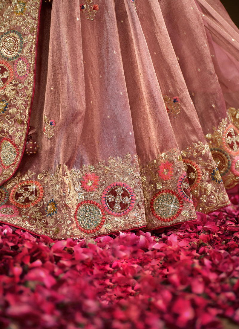 Peach Zari Oranza Silk Khatli Work With Sequince Heavy Designer Saree