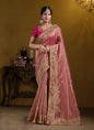 Peach Zari Oranza Silk Khatli Work With Sequince Heavy Designer Saree