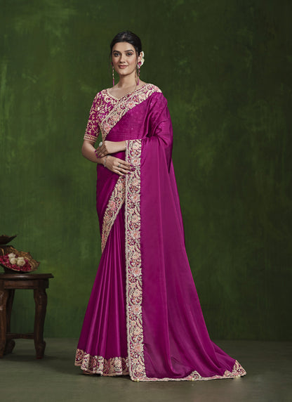 Magenta Sequence Crape Silk Beautiful Ready To Wear Saree
