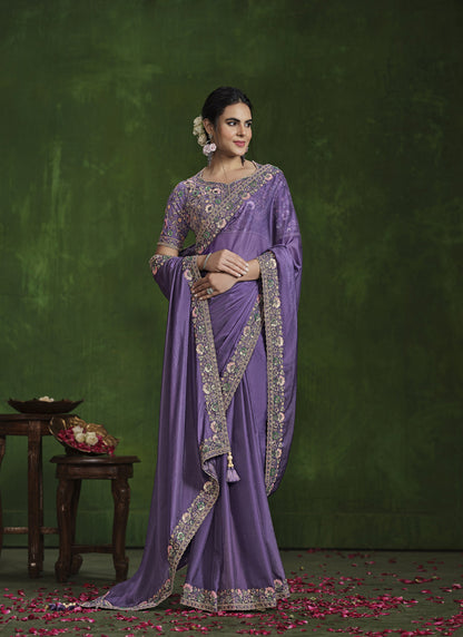 Dark Lavender Heavy Designer Blouse Beautiful Ready To Wear Saree