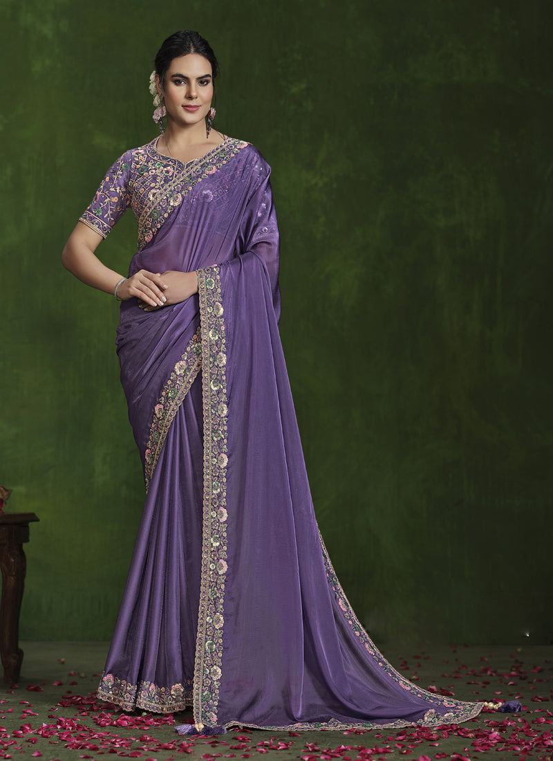 Dark Lavender Heavy Designer Blouse Beautiful Ready To Wear Saree