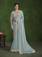 Light Sky Blue Multi Satin Silk Designer Blouse Beautiful Ready To Wear Saree