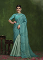 Turquoise Crape Silk Designer Blouse Beautiful Ready To Wear Saree